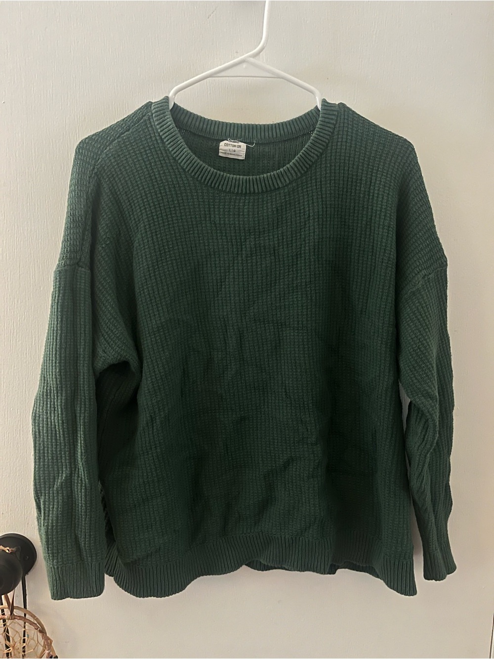 Cotton On Waffle Knit Sweater - Forest Green Sz L - Picture 2 of 5